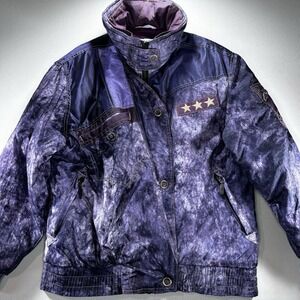 Vtg 80's Downhill Racer Ski Jacket Women's Purple Color Block M Ski Snow Sled